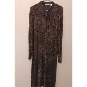 Vtg Laura Ashley Sz L Button-Front Midi Dress Olive Black Mixed Floral...